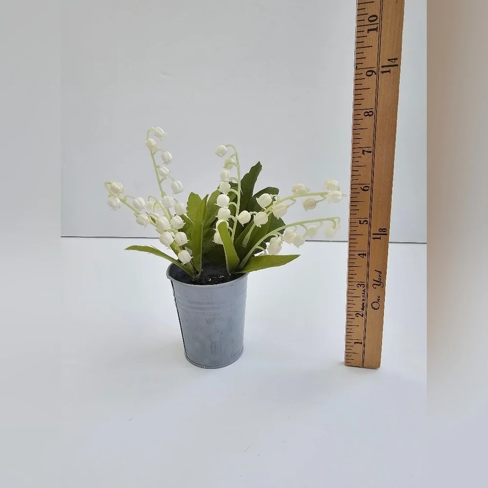 Vintage Inspired Faux Lily of the Valley in Galvanized Metal Bucket Cottagecore